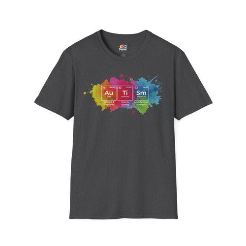 Autism Awareness T-Shirt — Colorful Periodic Table Design (Au Ti Sm)