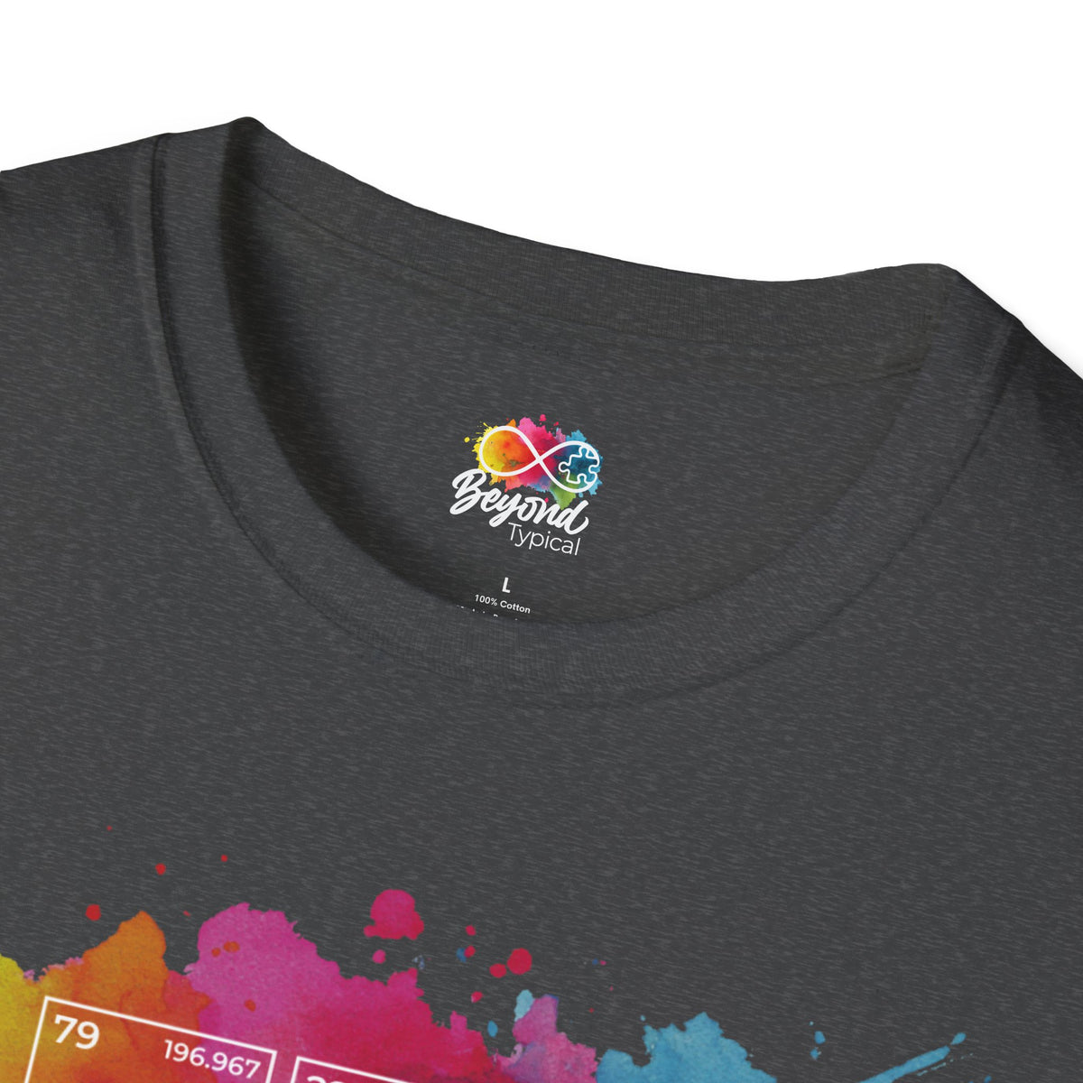 Autism Awareness T-Shirt — Colorful Periodic Table Design (Au Ti Sm)