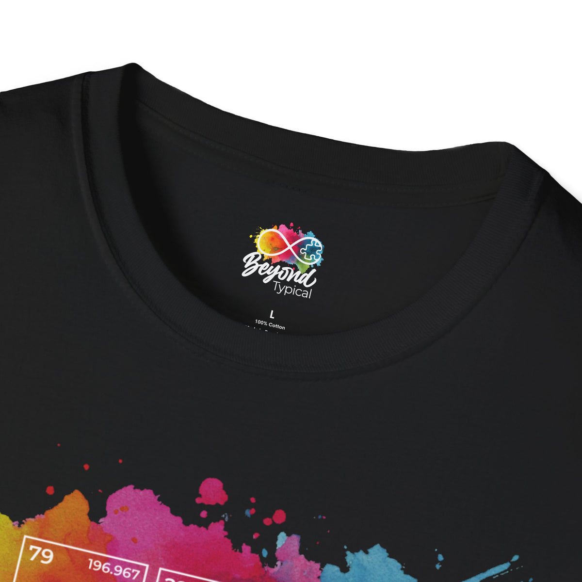 Autism Awareness T-Shirt — Colorful Periodic Table Design (Au Ti Sm)