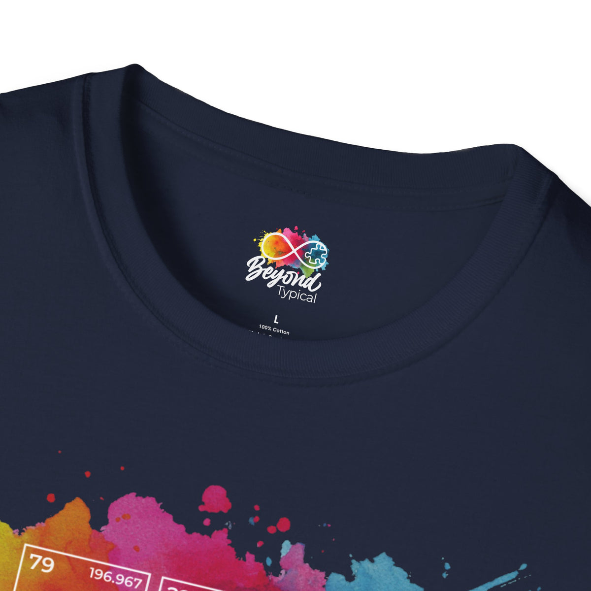 Autism Awareness T-Shirt — Colorful Periodic Table Design (Au Ti Sm)