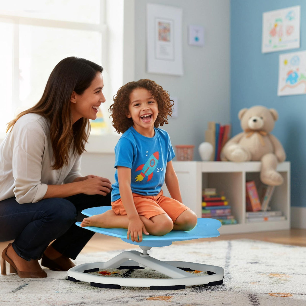 Kids Sensory Swivel Chair – 360° Spin, Metal Base