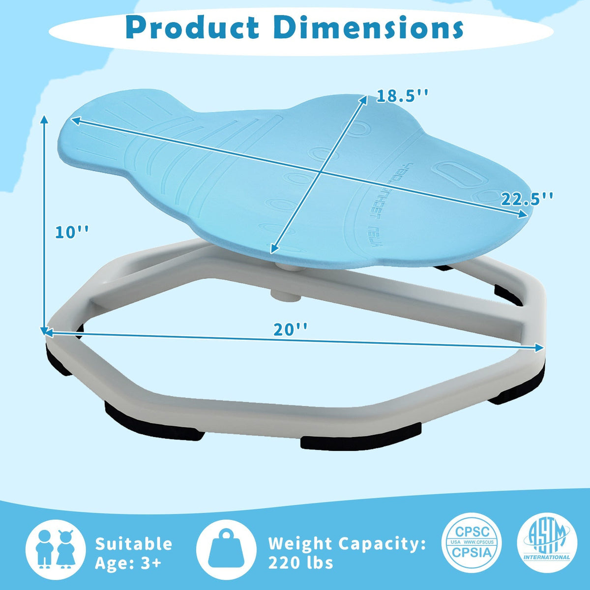 Kids Sensory Swivel Chair – 360° Spin, Metal Base