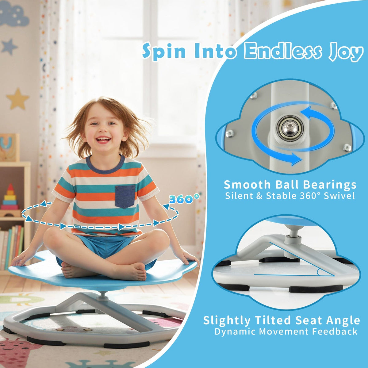 Kids Sensory Swivel Chair – 360° Spin, Metal Base