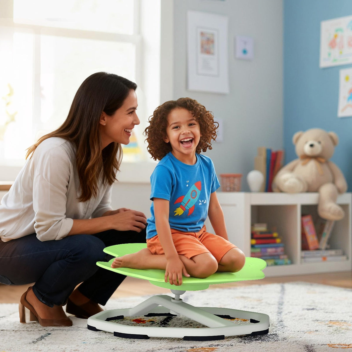 Kids Sensory Swivel Chair – 360° Spin, Metal Base