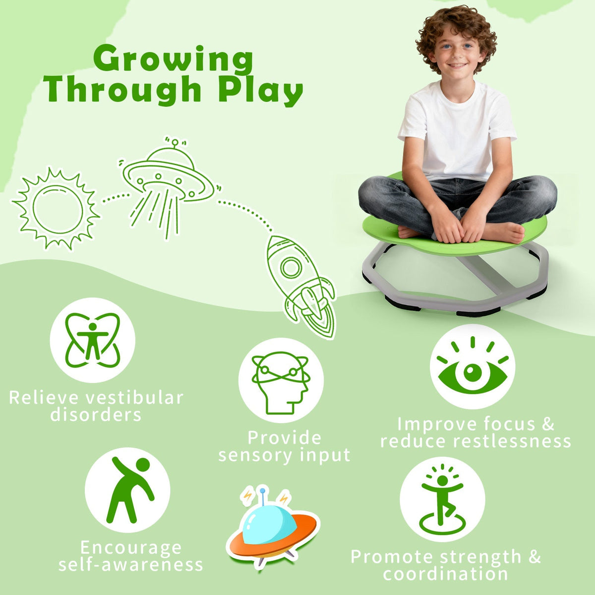Kids Sensory Swivel Chair – 360° Spin, Metal Base